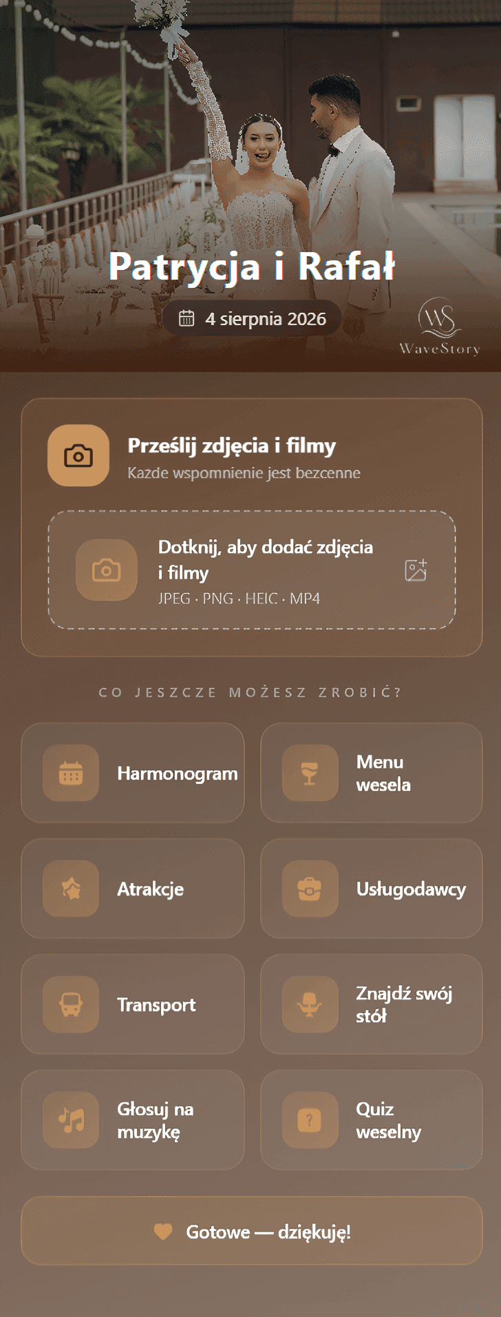 Strona gościa — harmonogram, menu, atrakcje