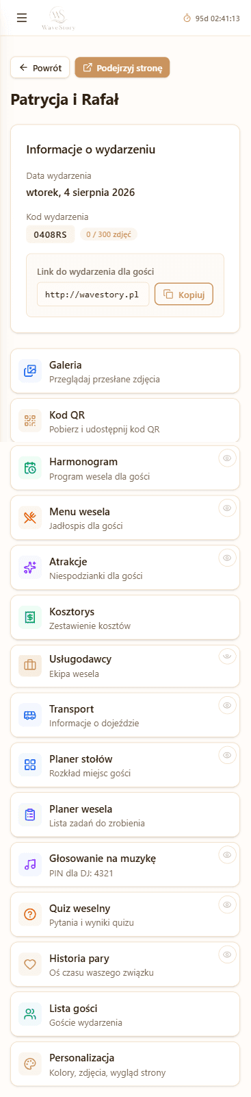 Strona gościa — galeria, RSVP, save the date